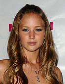 A picture of Jennifer Lawrence from the launch party of Nylon Magazines TV Issue. Closeup of Jennifer's face.
